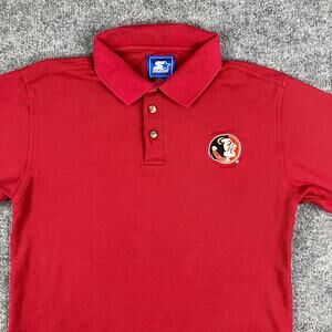Starter Polo Shirt Mens Medium Red Florida State Seminoles Logo Short Sleeve